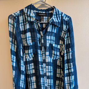 Maternity plaid button front long sleeve blouse
